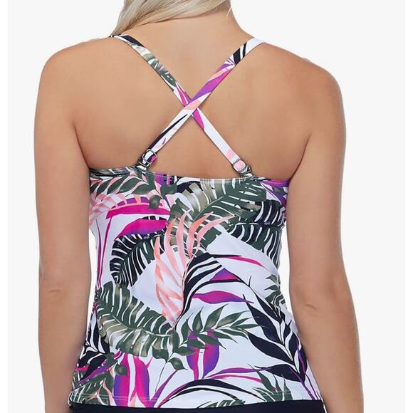 Island Escape Women's White Tropical Print Convertible Tankini Swimsuit Top 12 - Picture 2 of 5